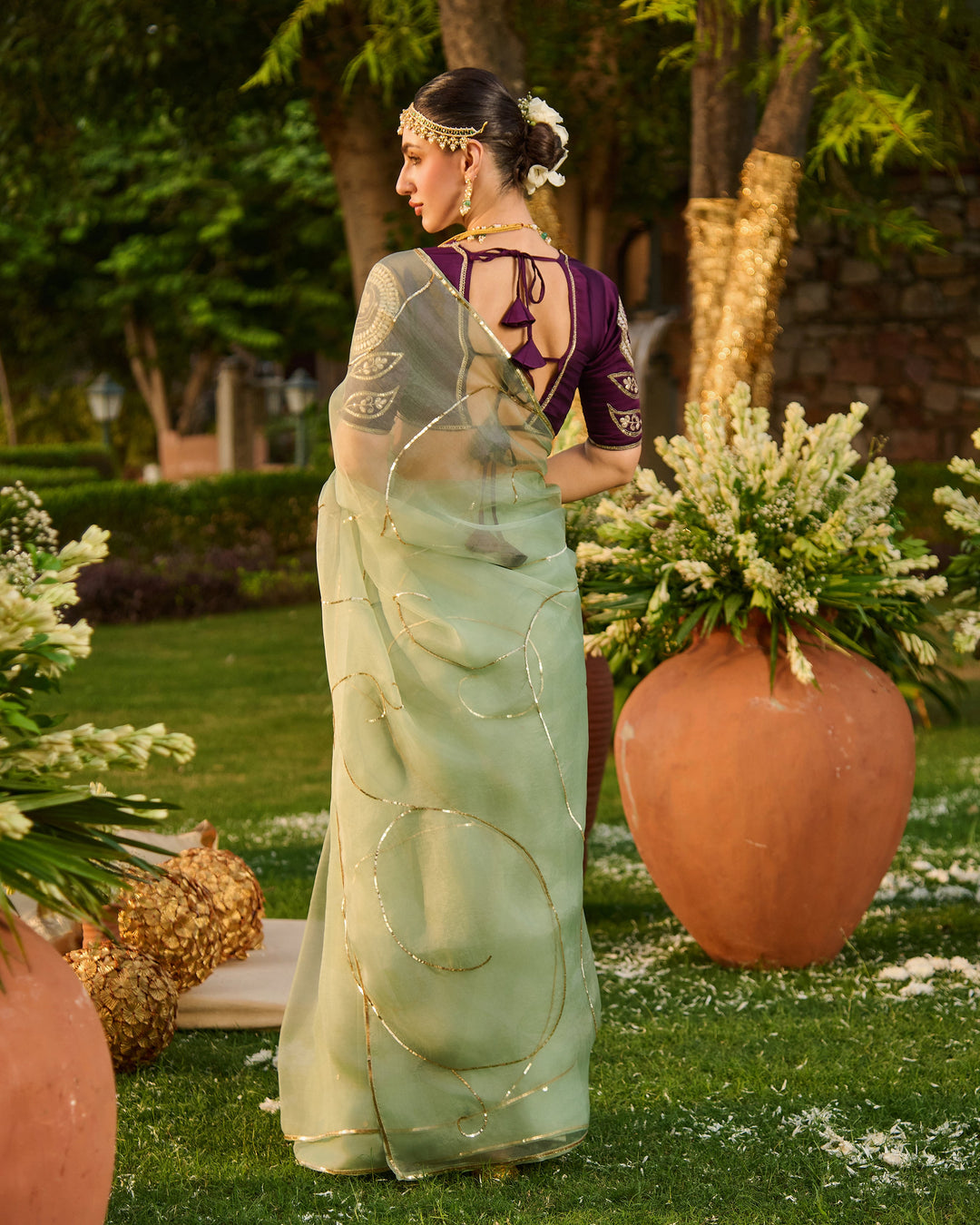 Surmayi Purple Embroidered Satin Aangi Blouse And Saree
