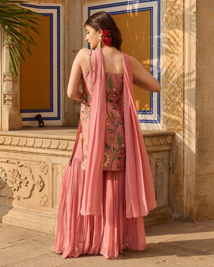 Solis Mauve Printed Chanderi Sharara Set