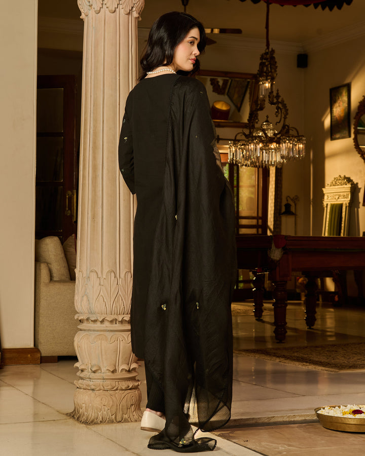 Vayra Black Embroidered Cotton Suit Set