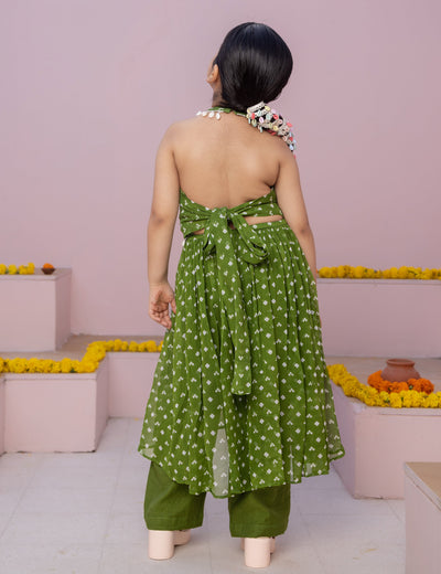 Pihu Green Bandhani Georgette Coord Set