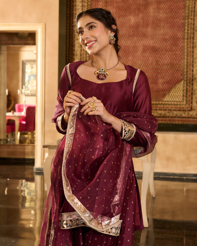 Ira Plum Solid Chanderi Farsi Salwar Set