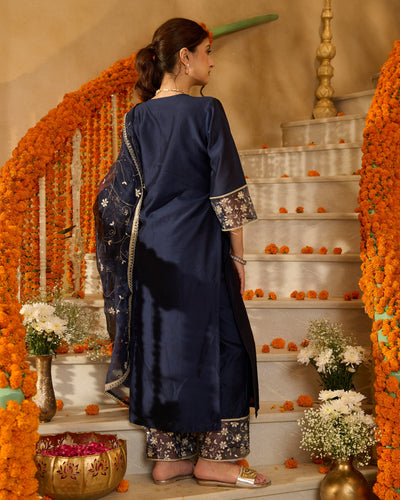 Lumi Blue Solid Chanderi Suit Set