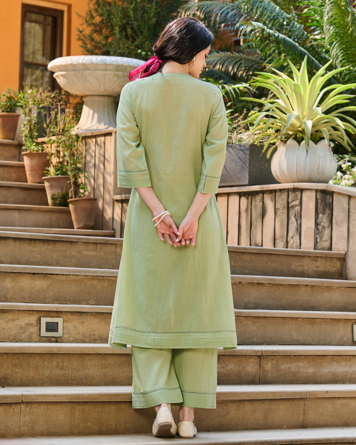 Brisa Green Embroidered Cotton Kurta Set