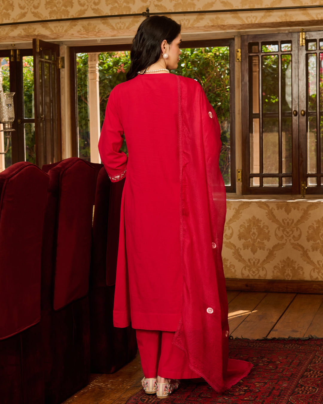 Mistral Pink Embroidered Cotton Suit Set