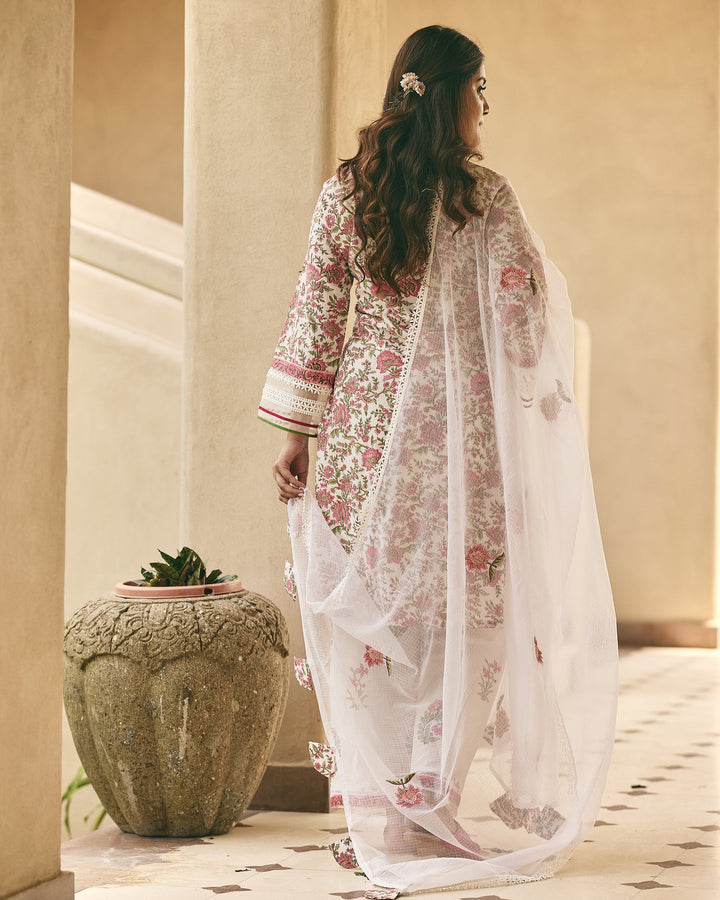 Sasha White Cotton Printed Suit Set
