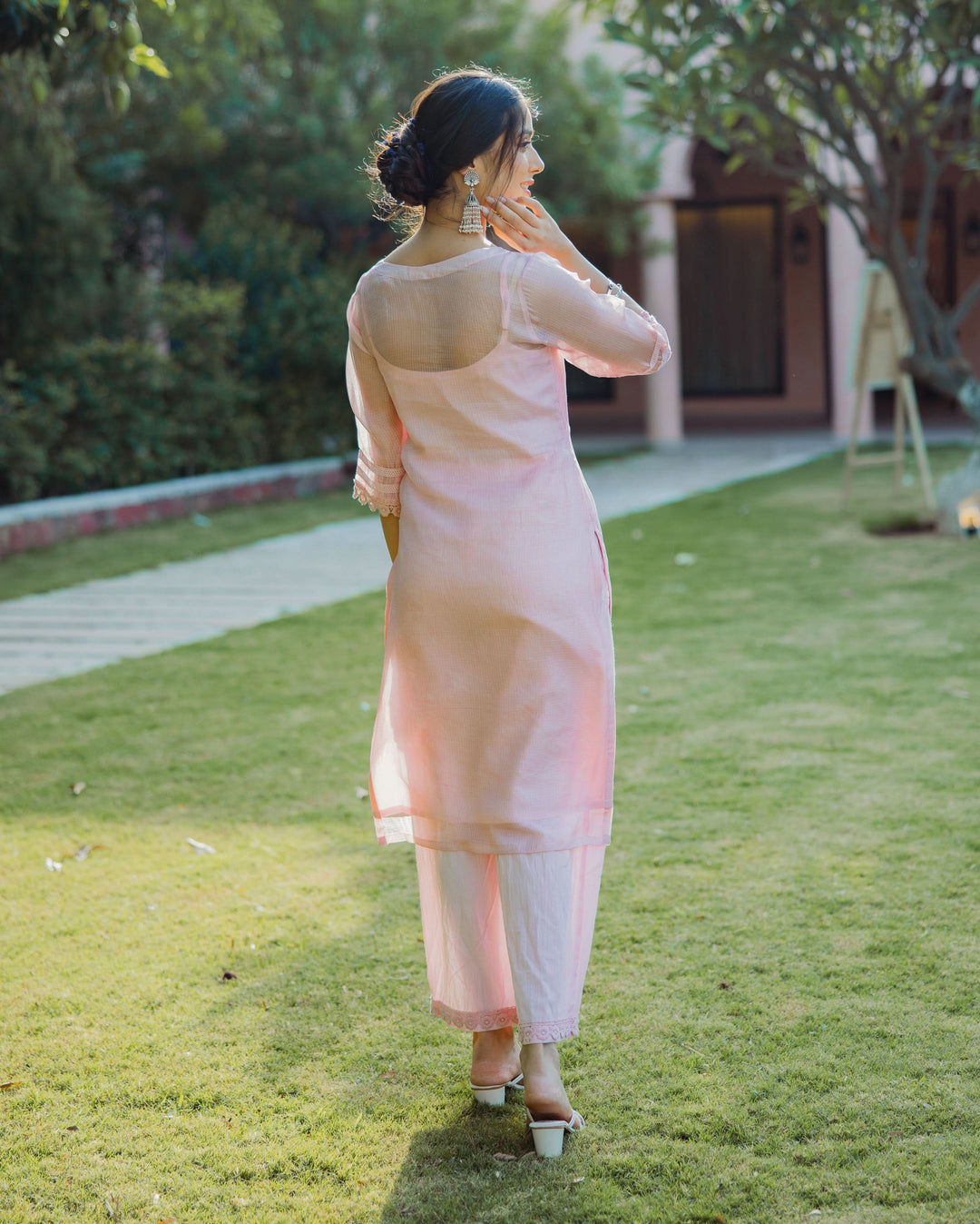 Shitij Pink Handpainted Doria Kurta Set
