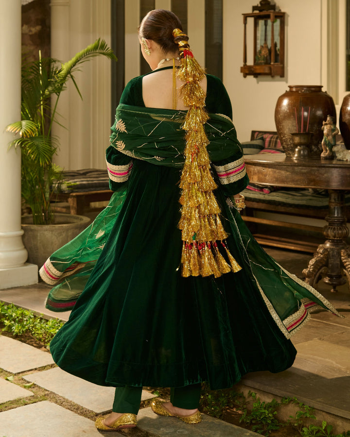 Bhavani Green Solid Velvet Suit Set