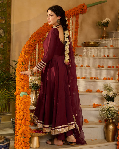 Pulkit Plum Solid Chanderi Suit Set