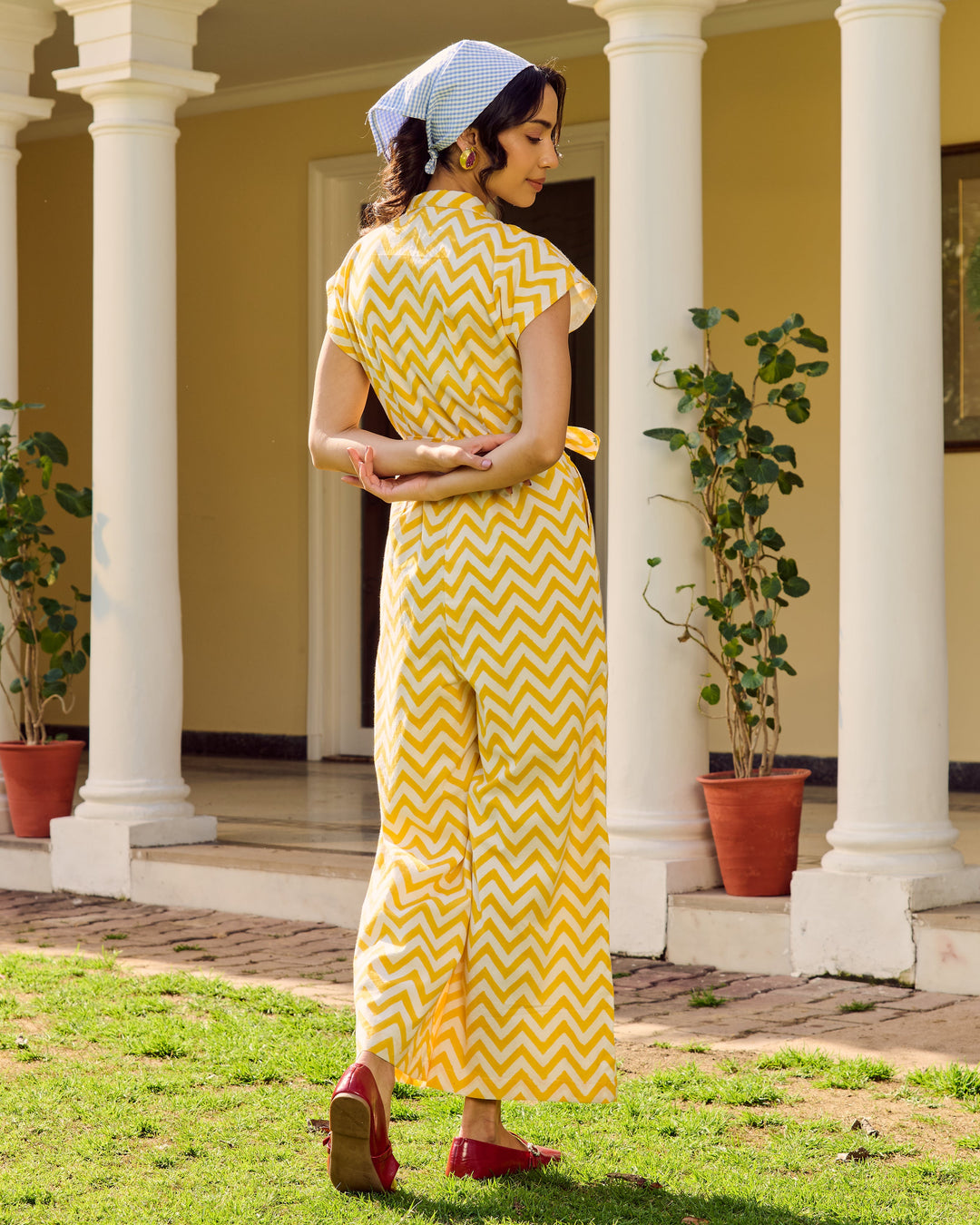 Ella Yellow Embroidered Cotton Printed Jumpsuit