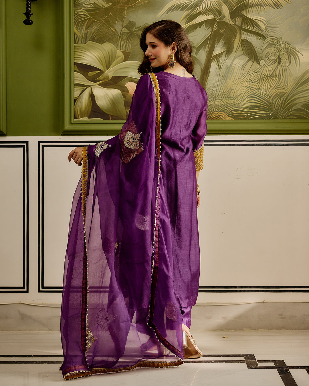 Ambika Purple Embroidered Chanderi Suit Set