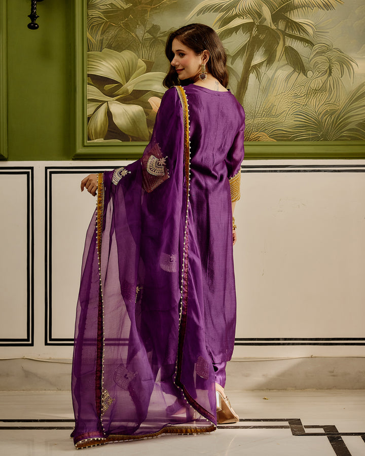 Ambika Purple Embroidered Chanderi Suit Set