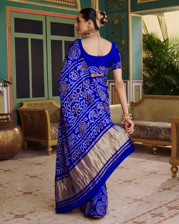 Phuhar Blue Bandhej Silk Saree