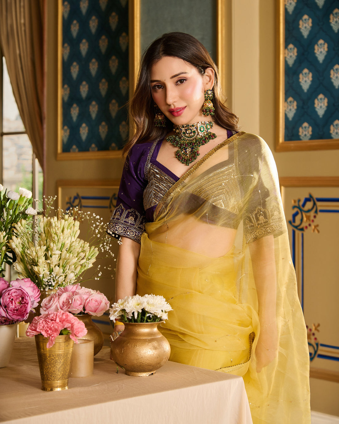 Meher Purple Embroidered Satin Aangi Blouse And Saree