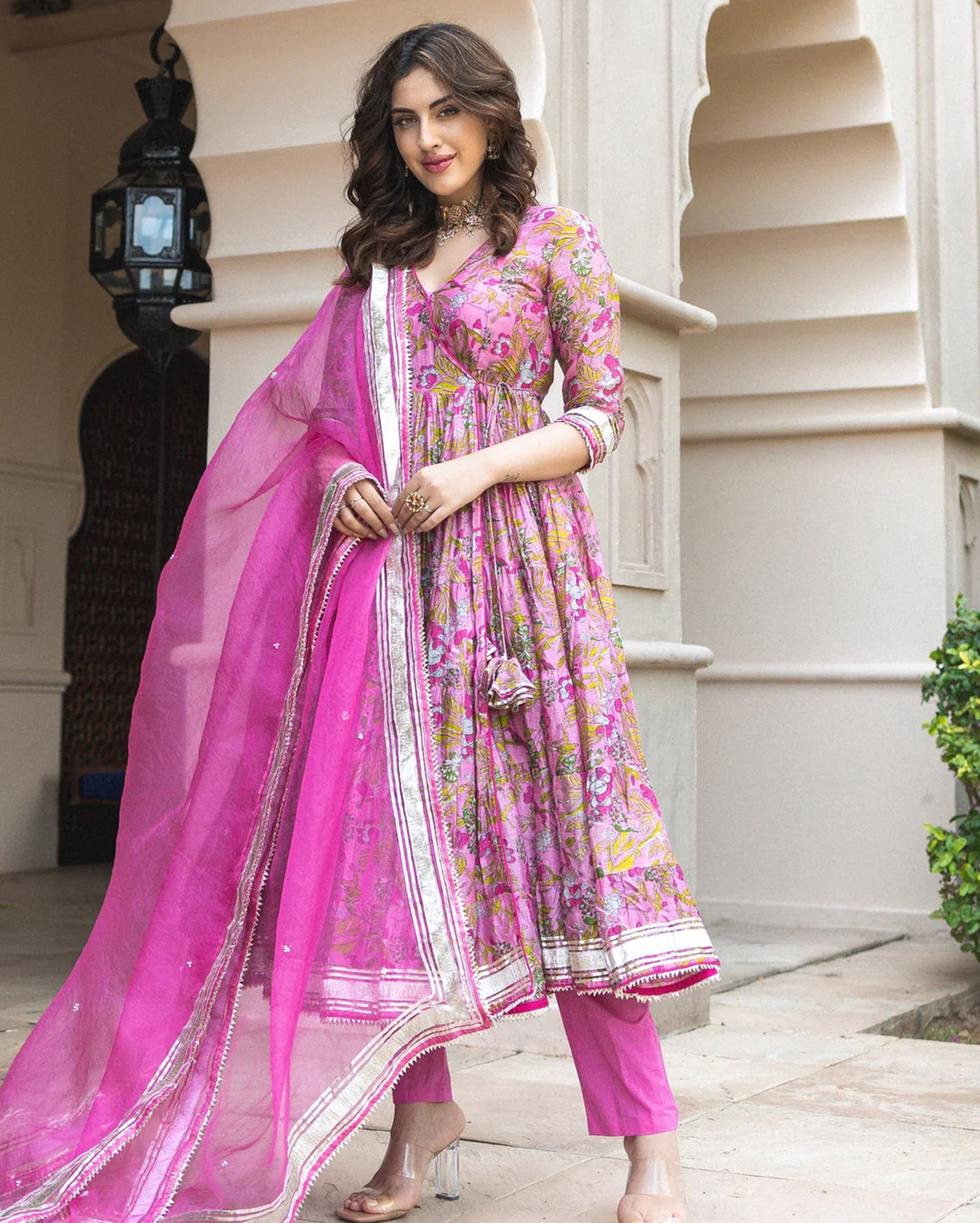 Yelena Chanderi Angrakha Suit Set