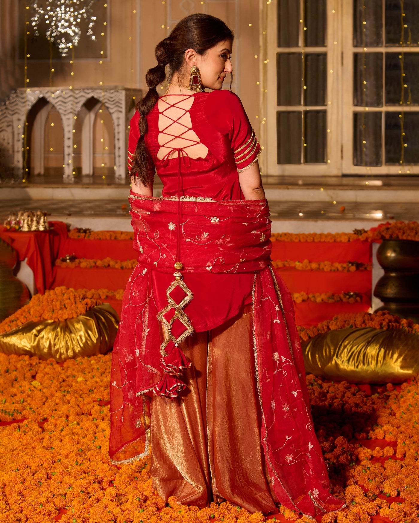 Shubhi Red Solid Satin Sharara Set