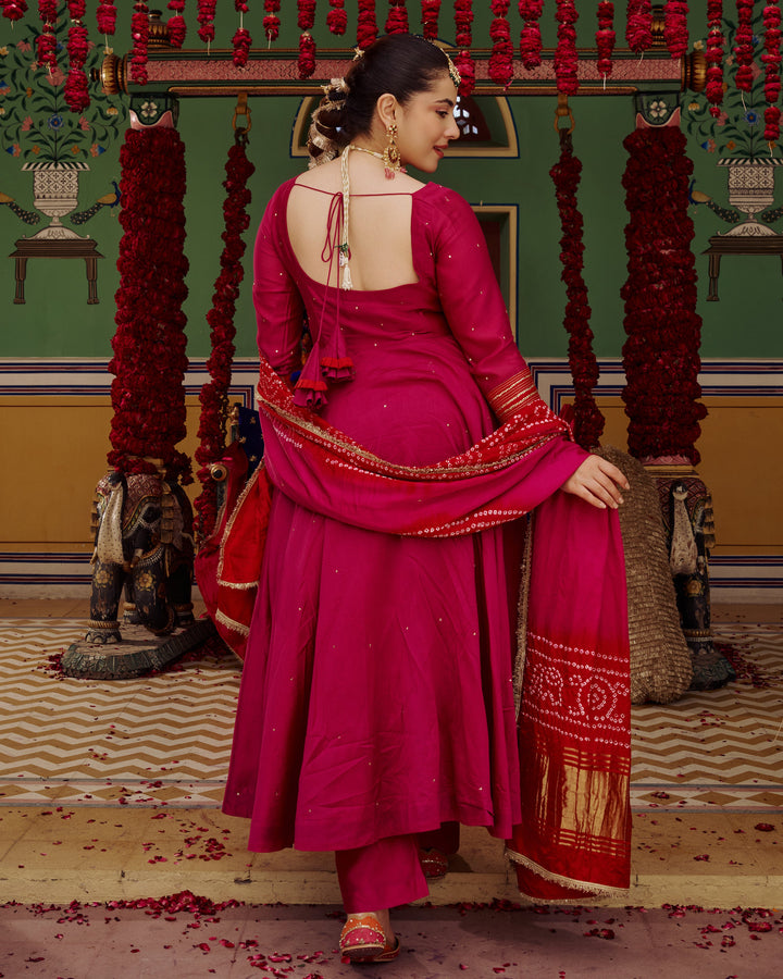 Shagun Pink Embroidered Chanderi Suit Set