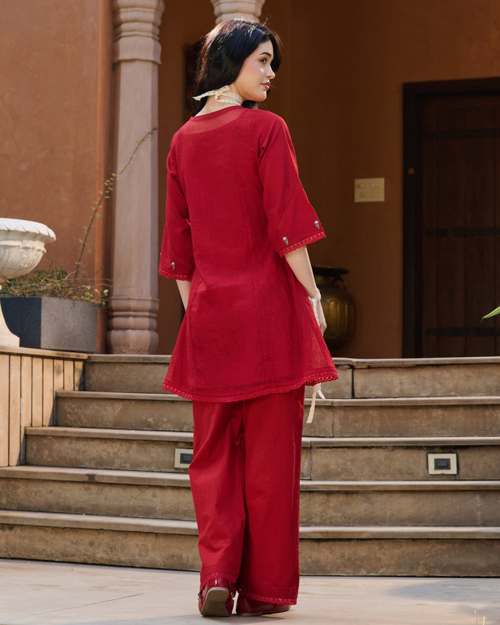 Sola Red Embroidered Doria Kurta Set