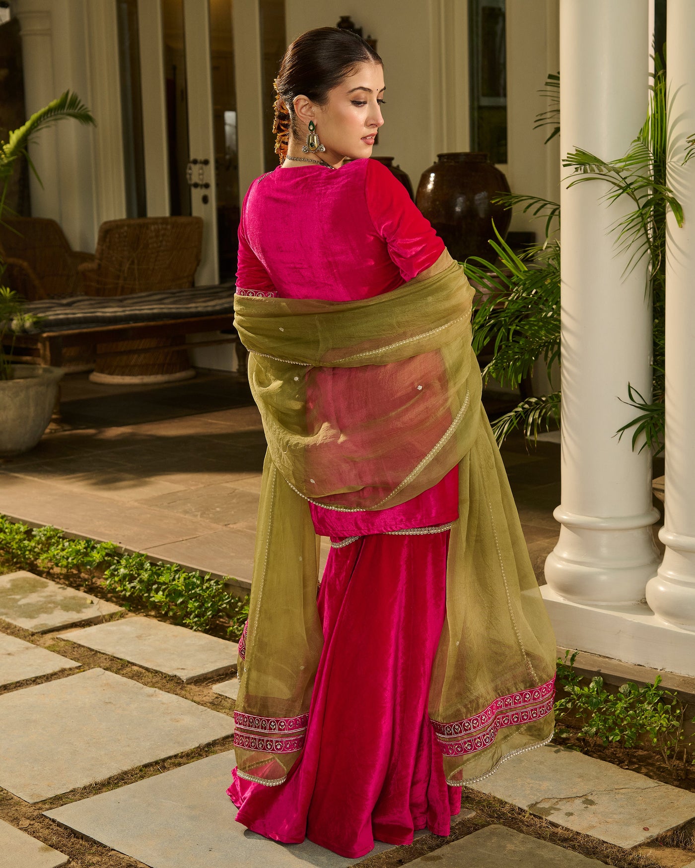 Lakshya Pink Embroidered Velvet Sharara Set