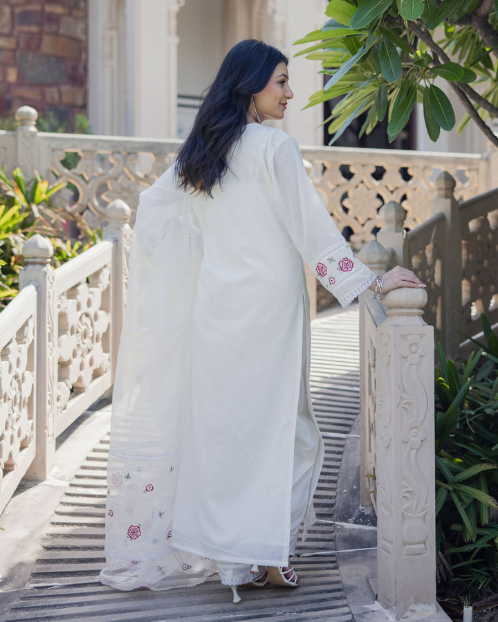 Fairy Dust White Embroidered Cotton Suit Set