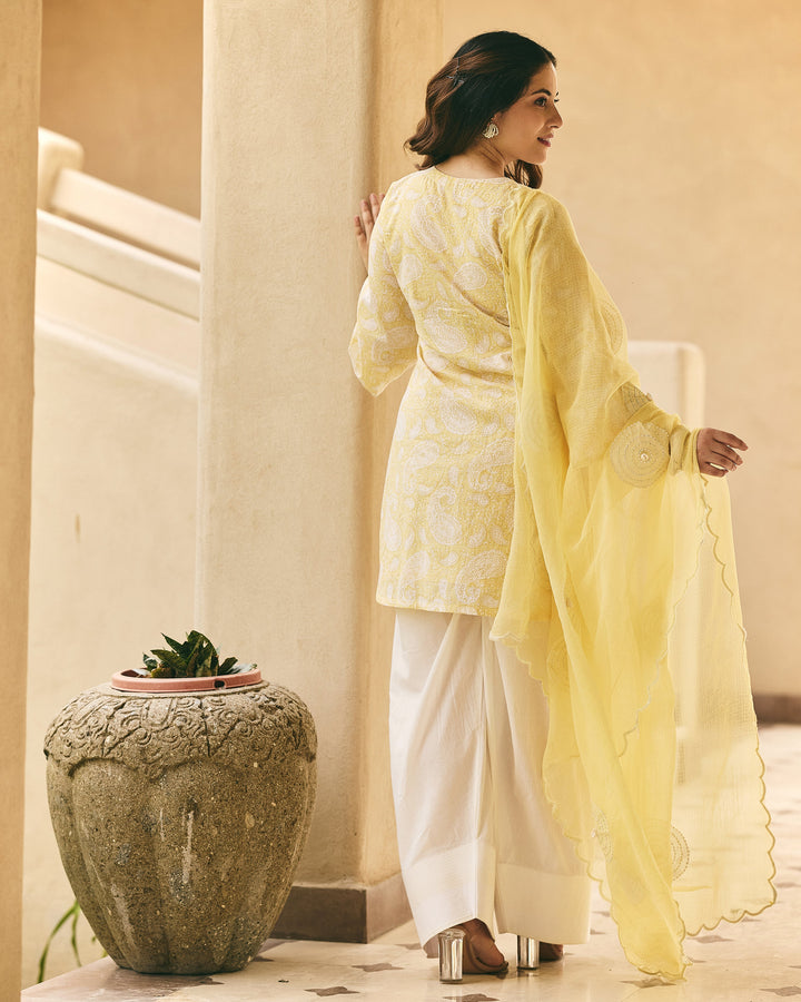 Samayra Butter Yellow Cotton Printed Farsi Salwar Set