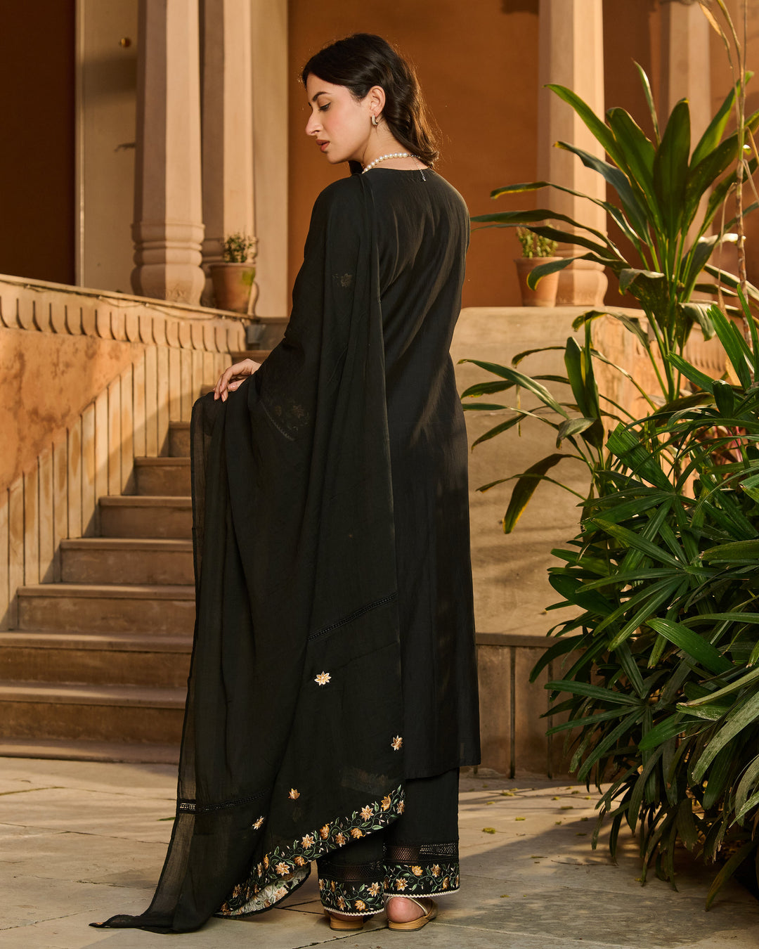 Bela Black Embroidered Cotton Suit Set