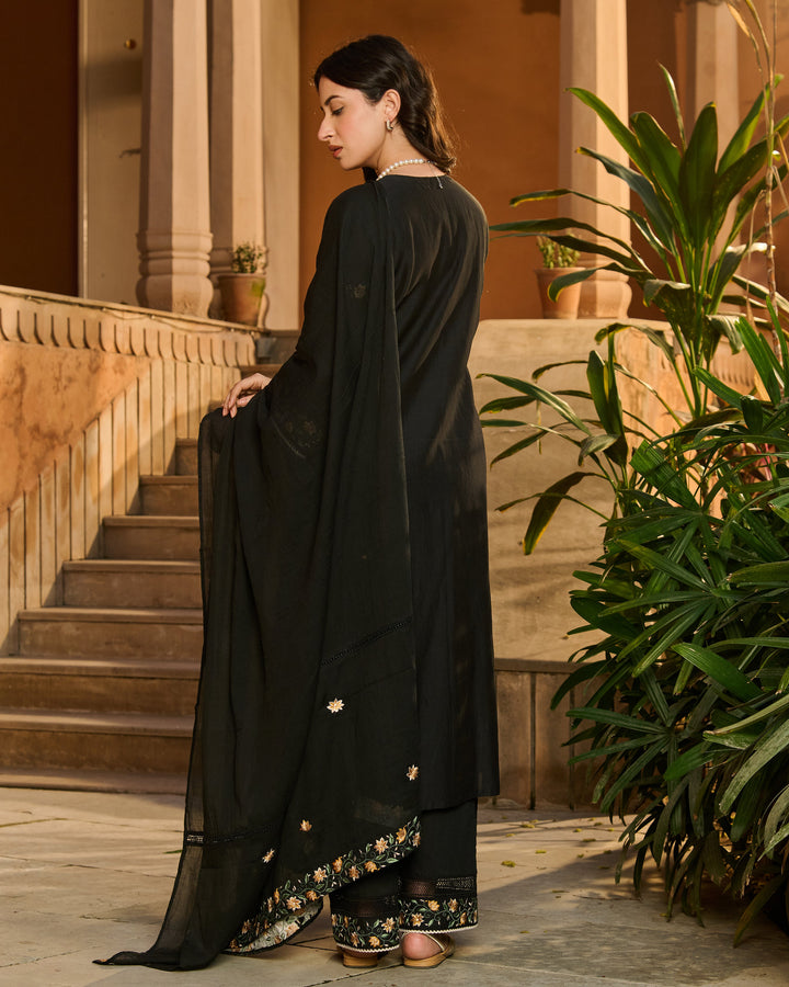 Bela Black Embroidered Cotton Suit Set