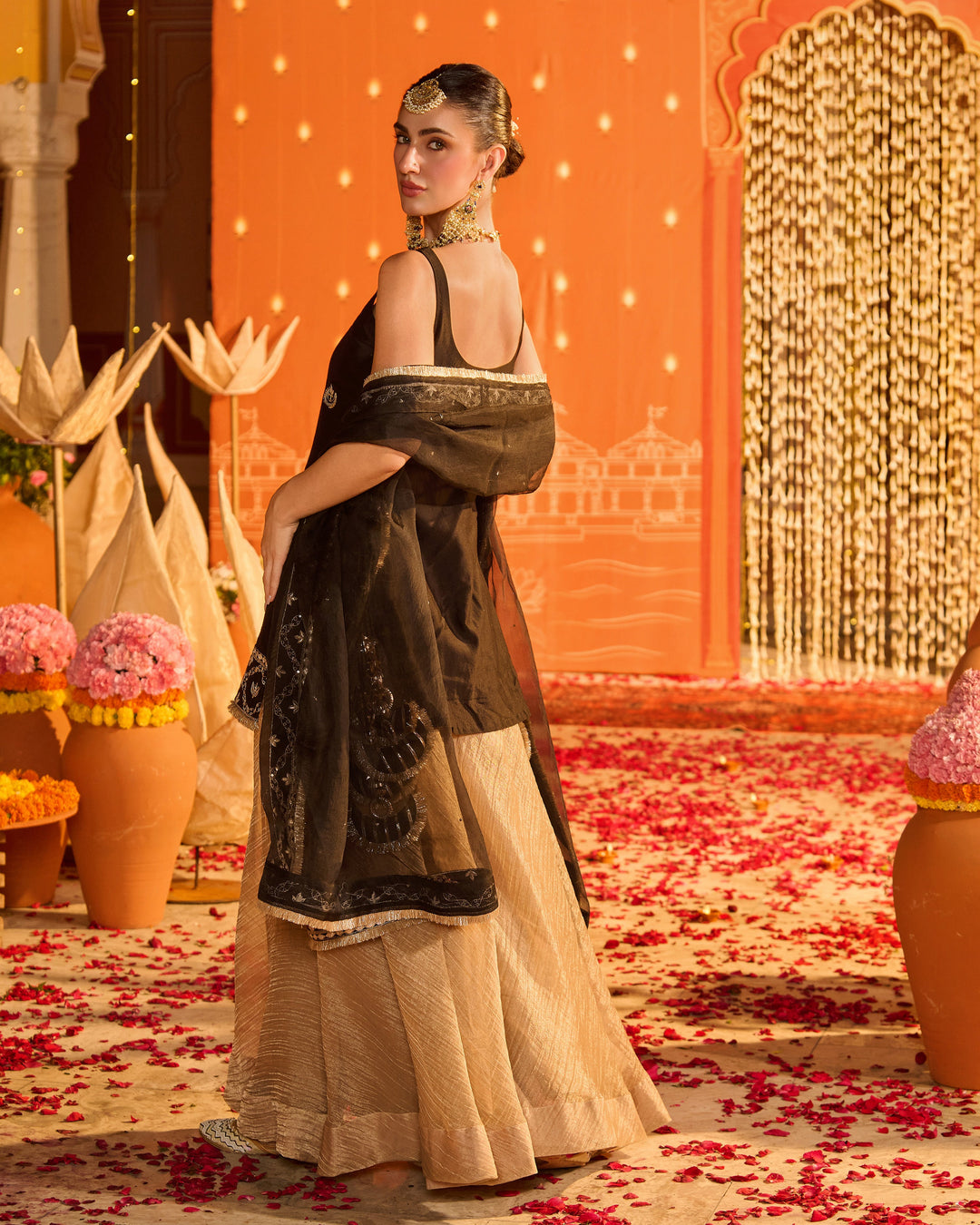 Diyara Black Embroidered Chanderi Garara Set