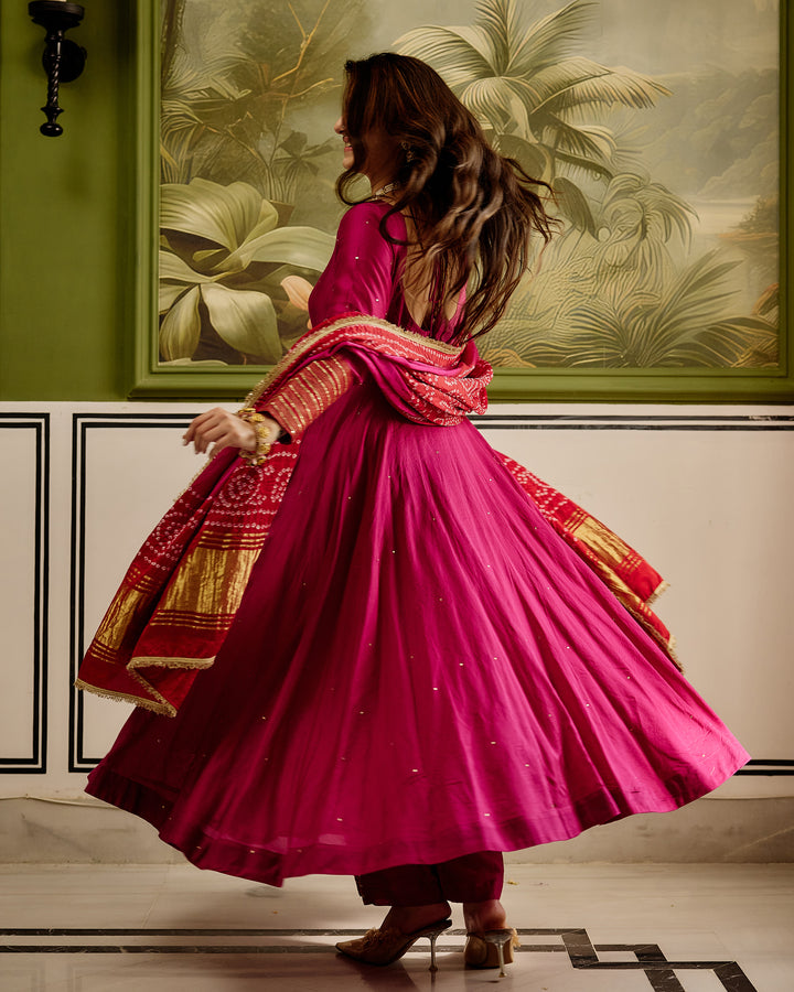 Shagun Pink Embroidered Chanderi Suit Set