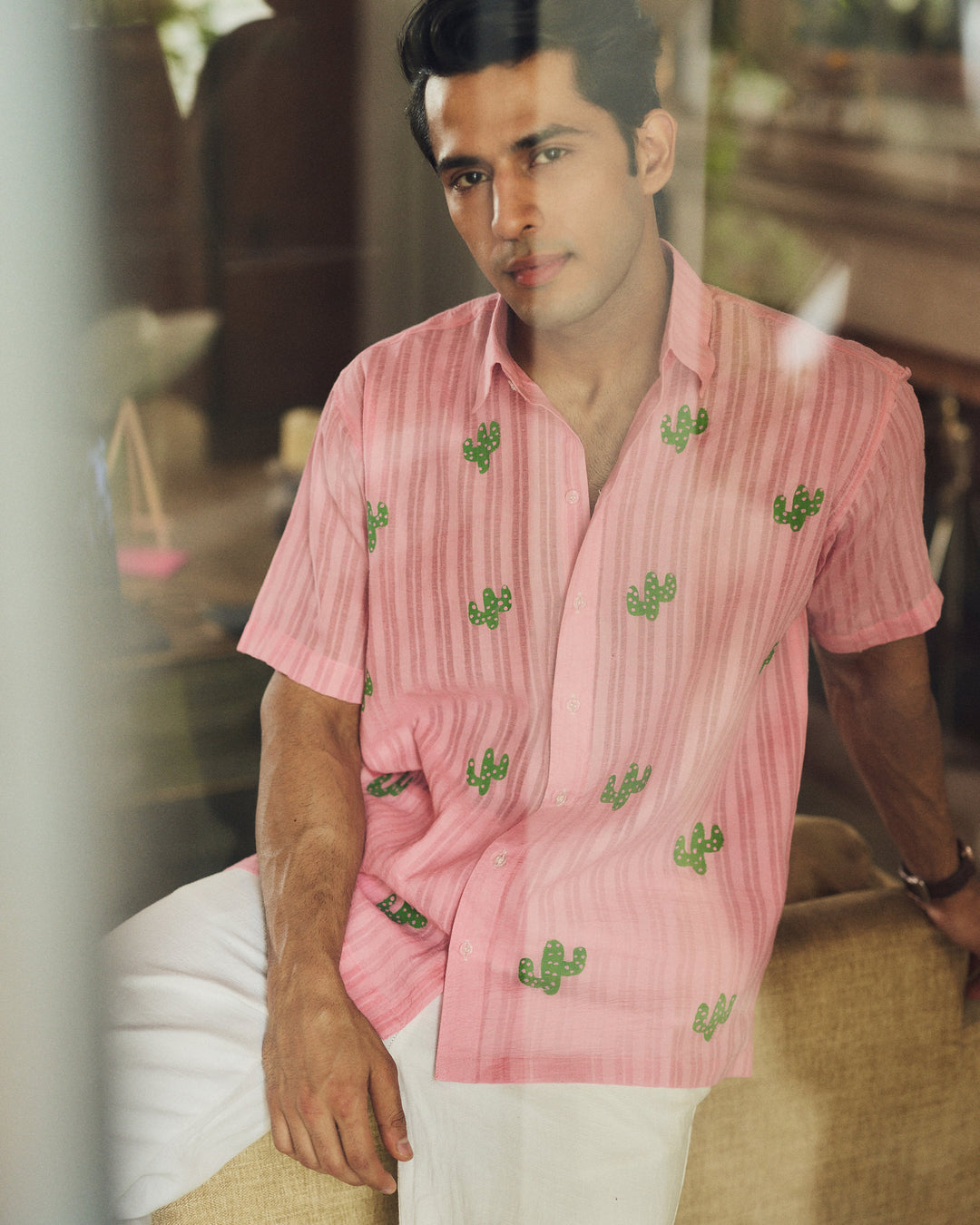 Priyank Pink Cotton Dobby Handpainted Shirt