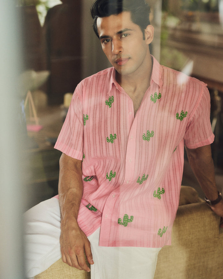 Priyank Pink Cotton Dobby Handpainted Shirt