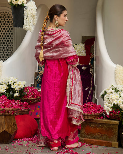 Rima Pink Solid Velvet Suit Set