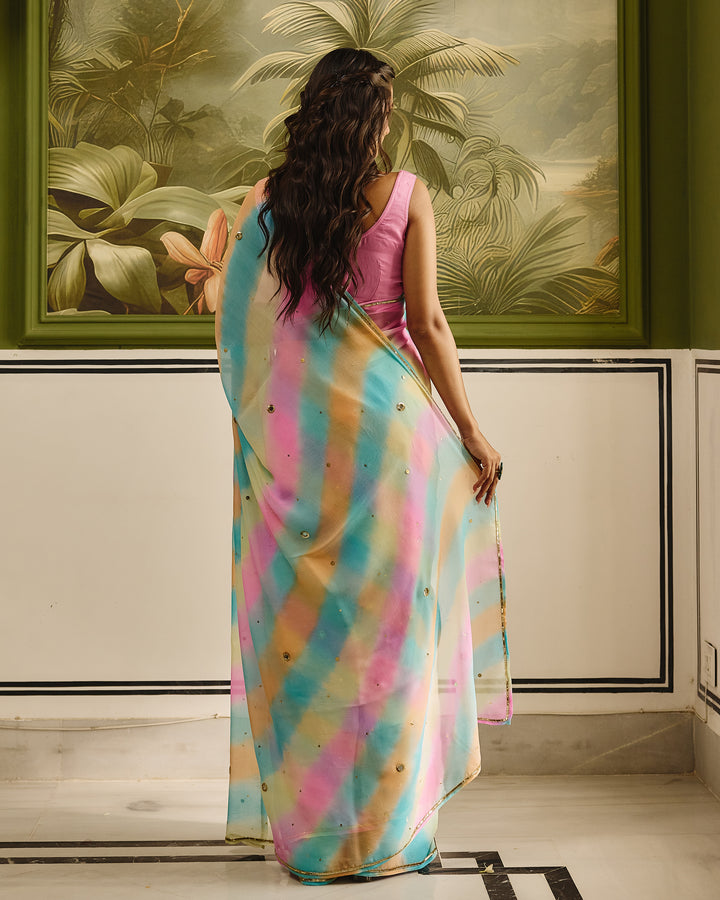 Jeevika Light Multi Color Leheriya Chiffon Saree