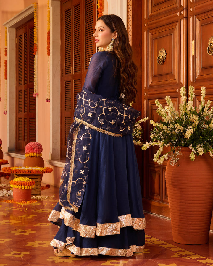 Jyotika Blue Embroidered Chanderi Suit Set