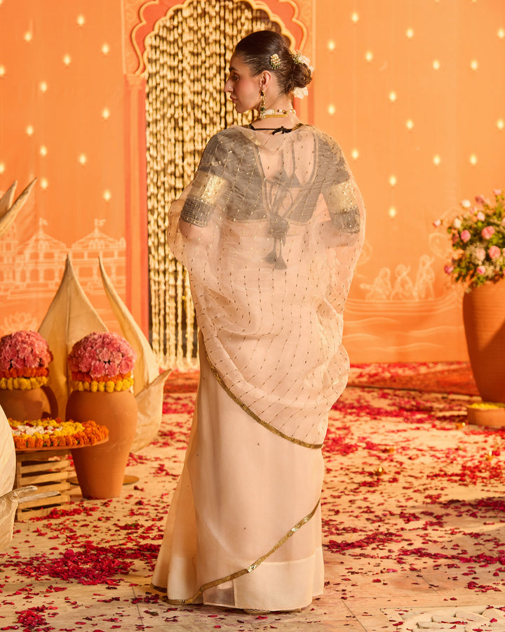 Amaira Black Embroidered Satin Aangi Blouse And Saree