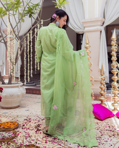 Neo Green Embroidered Chanderi Suit Set