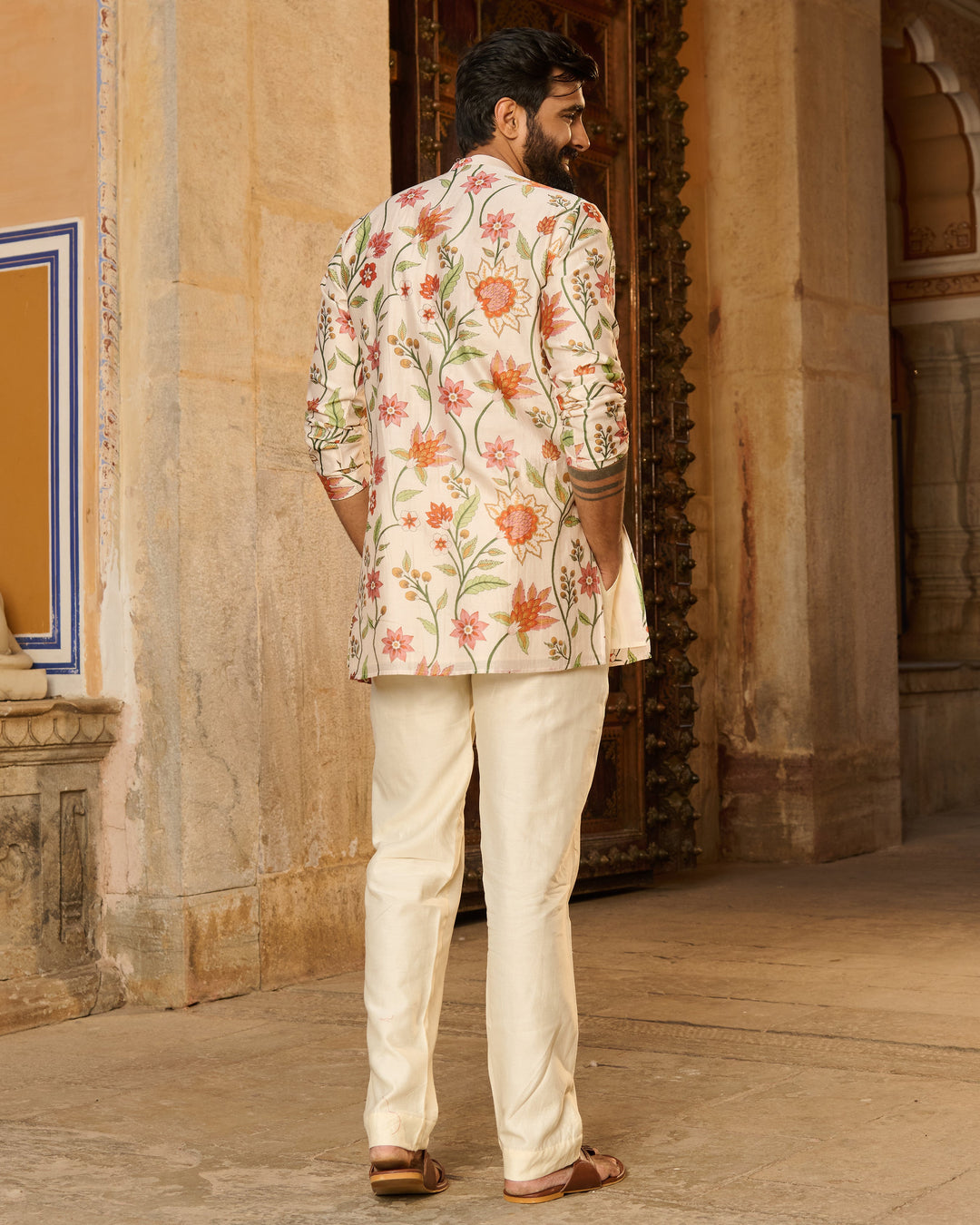 Atharv Ivory Printed Chanderi Kurta
