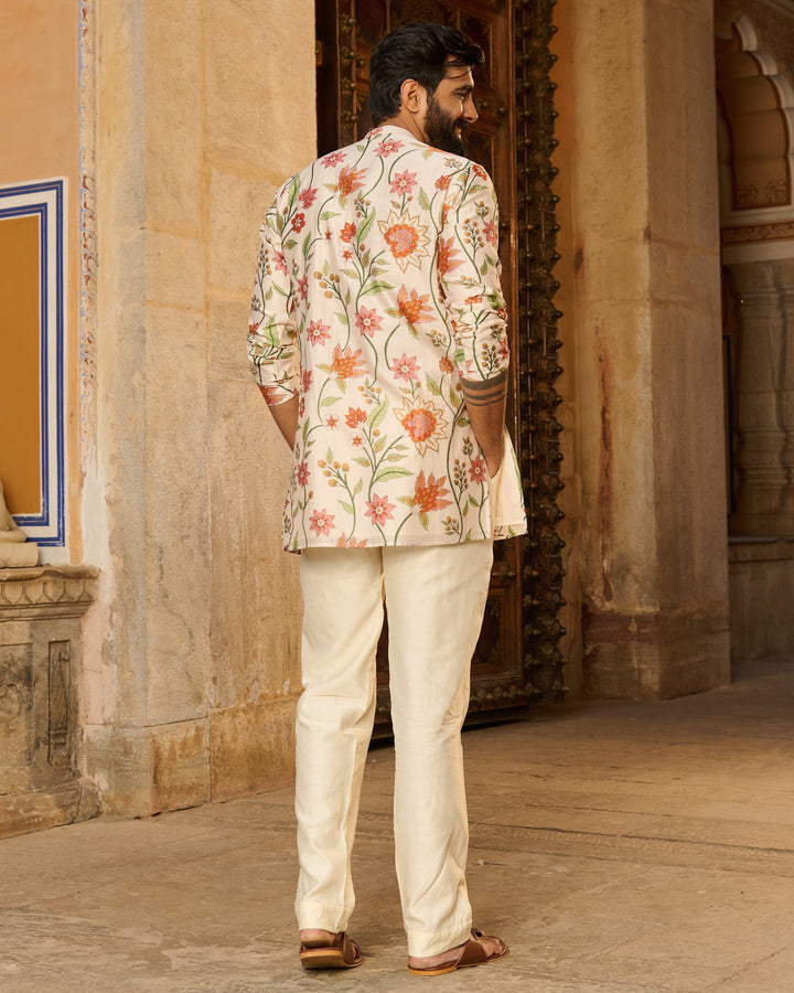 Atharv Ivory Printed Chanderi Kurta