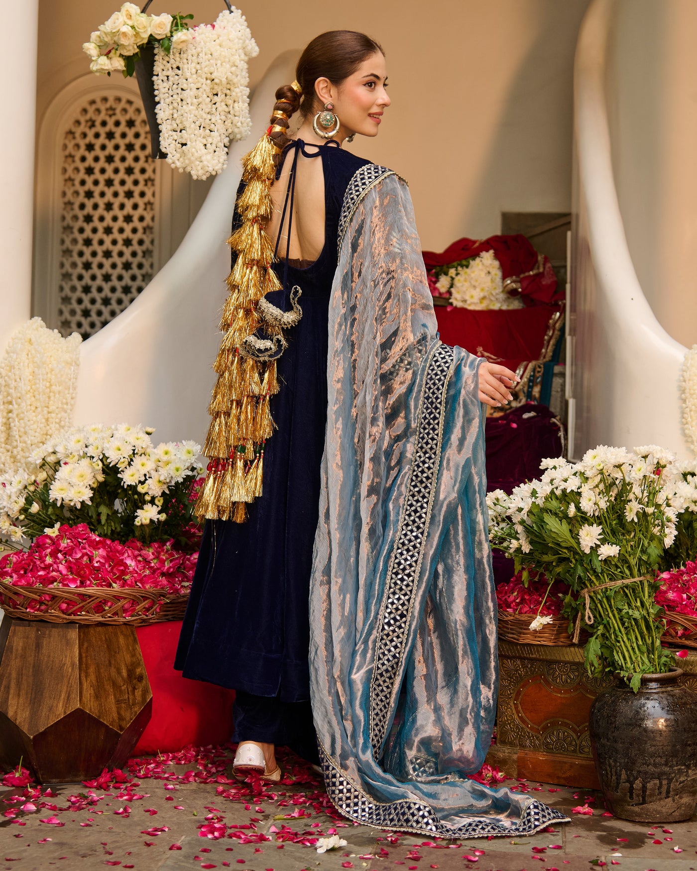 Arzu Blue Embroidered Velvet Suit Set