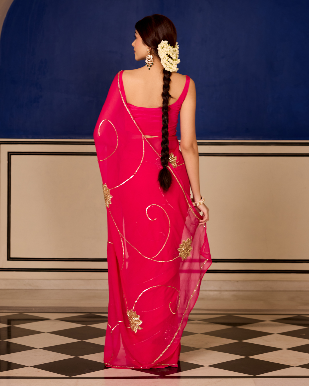 Lavanya Pink Handcrafted Chiffon Saree