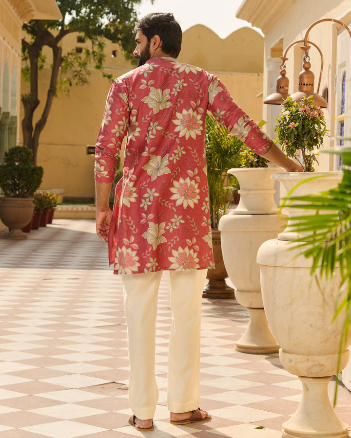 Kshitij Mauve Printed Chanderi Kurta