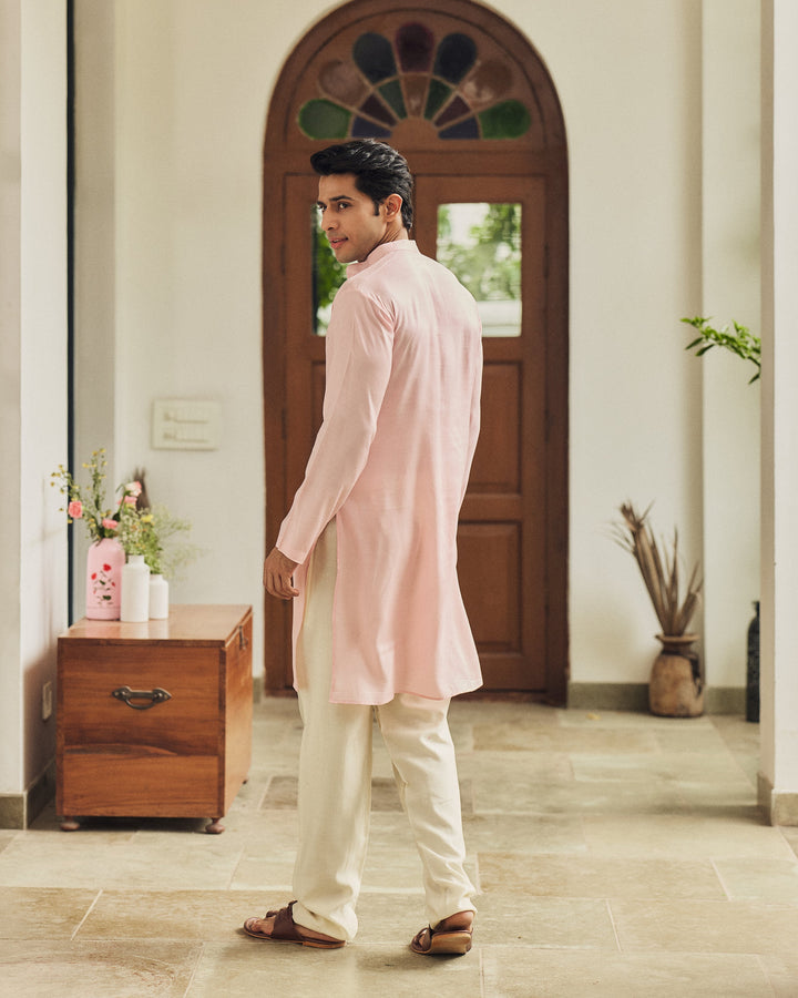 Zorav Pink Handpainted Muslin Kurta