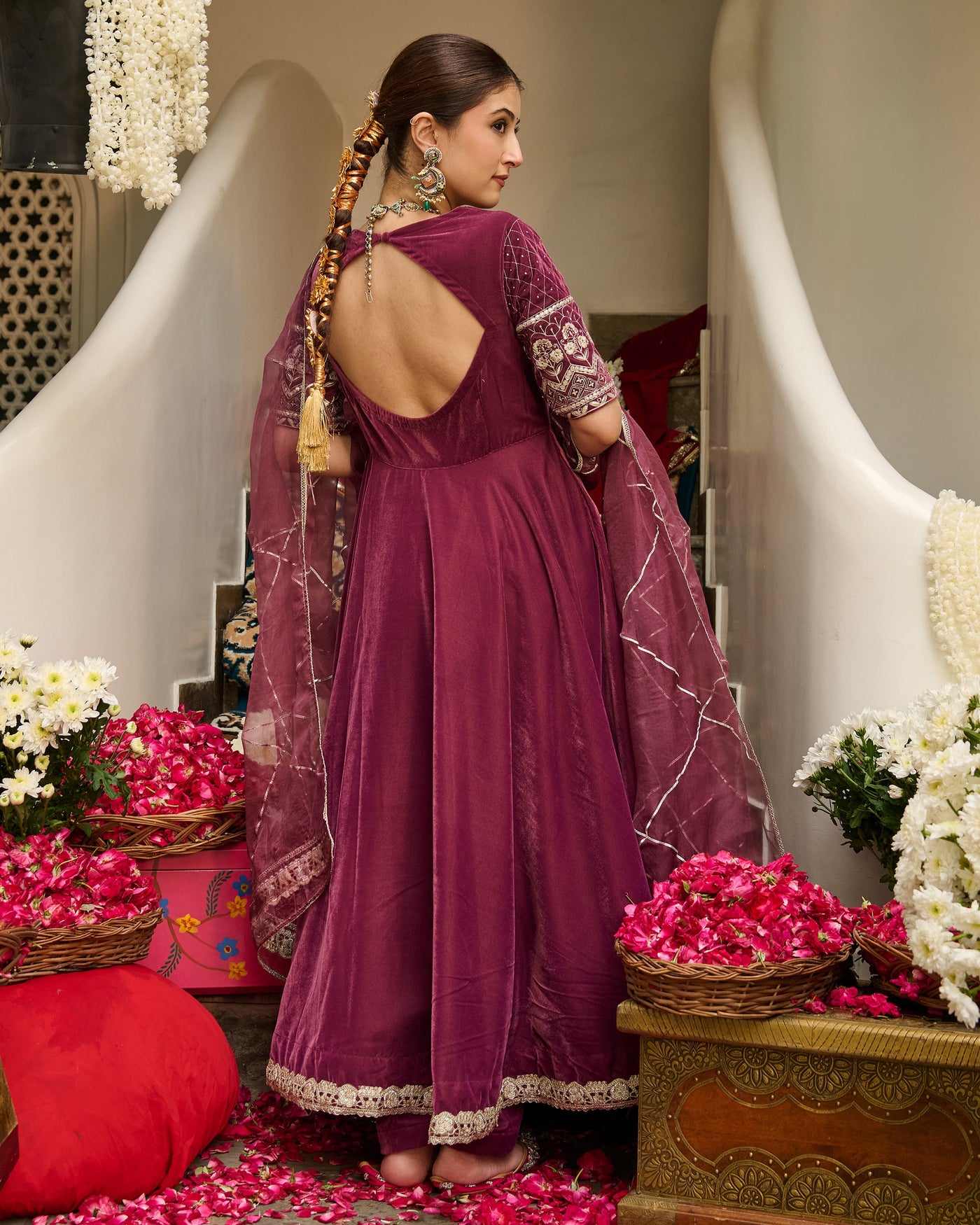 Terri Mauve Embroidered Velvet Suit Set