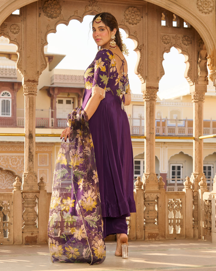 Anjula Purple Printed Crepe Suit Set