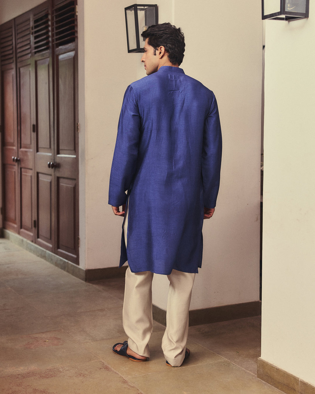 Rivaan Blue Handpainted Silk Kurta
