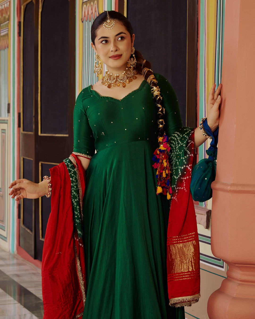 Soma Green Embroidered Chanderi Suit Set