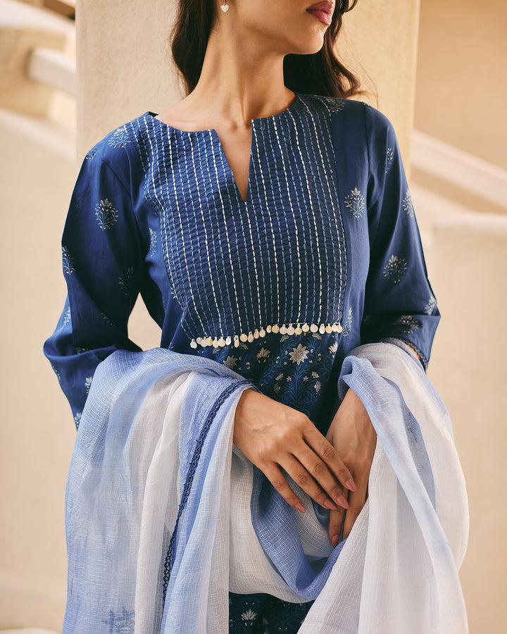 Lav Blue Cotton Printed Suit Set