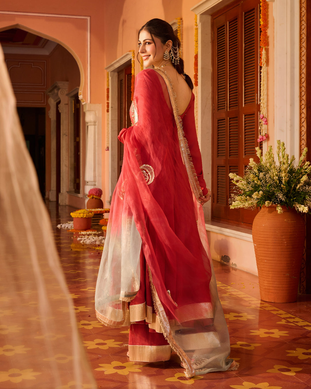 Swastika Rose Pink Embroidered Chanderi Suit Set