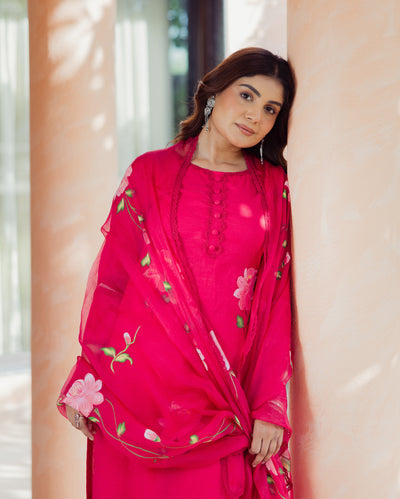Meadow Magenta Handpainted Chanderi Suit Set