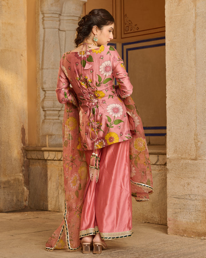 Haya Mauve Printed Chanderi Suit Set