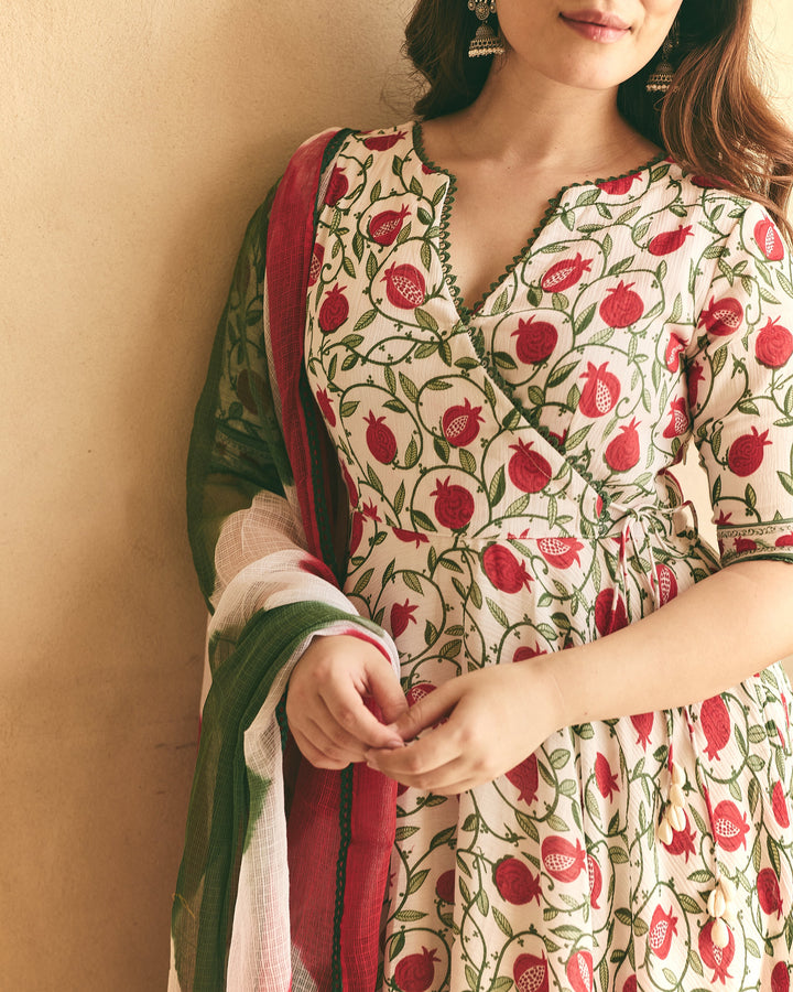 Yulia White Cotton Crush Printed Suit Set